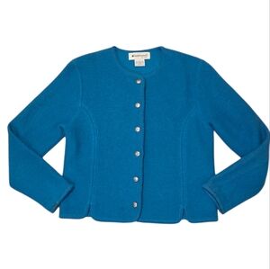 Vintage Appleseeds Boiled Wool Women's Small Blue Button Cardigan Sweater Granny